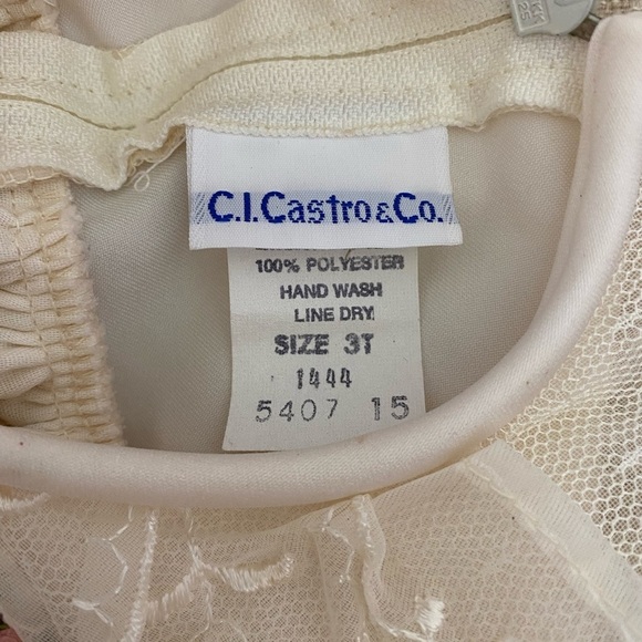 C. I. Castro & Co Dress Lined Lace Trim Round Collar Puffed Sleeves Cream Sz 3T - Picture 5 of 5